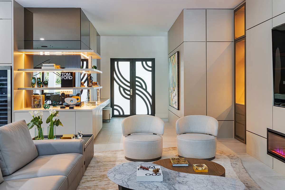 Maite Granda — Luxury Contemporary Living Salon & Custom Backlit Millwork