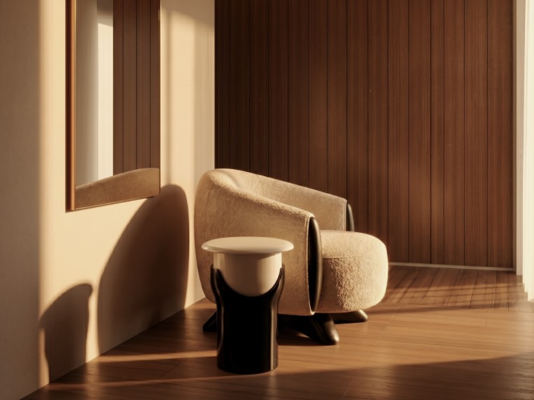 Britto Charette Studio — Contemporary Sculptural Armchair & Pedestal Table