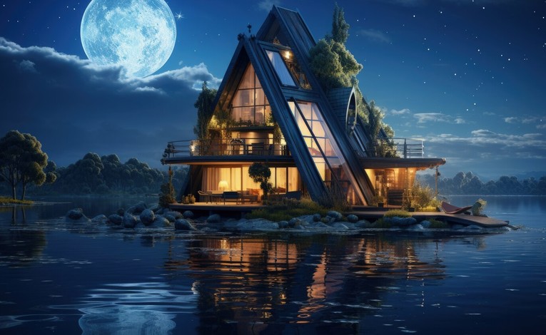 Tree Haus Architecture — Waterfront Timber Lodge at Twilight